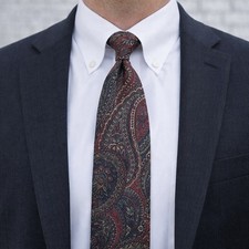 Surrey Sophisticate Mens Silk Paisley Tie Burgundy Blue Made in USA Italy Fabric