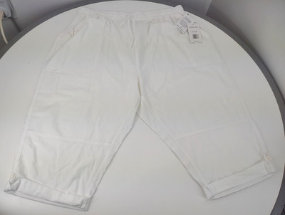 Jordana Capri Pants Women's Plus Size 3X Cotton Bright White Drawstring Cuff NWT
