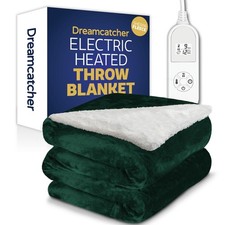 Image of Dreamcatcher Electric Heated Over Blanket Throw Green Double Sherpa Fleece Sofas