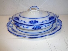 Antique FLOW BLUE Grindley Lorne Covered Casserole Dish Platter