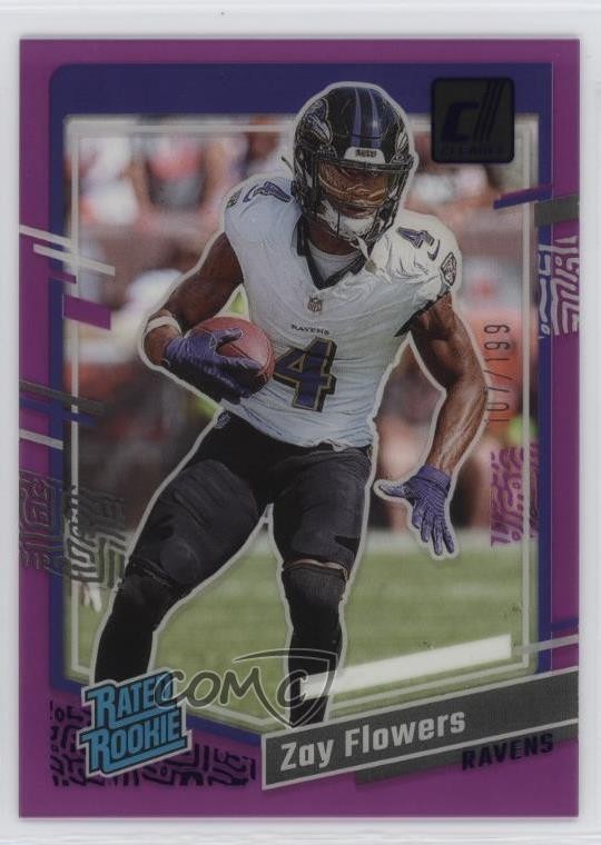 2023 Panini Clearly Donruss Rated Purple 107/199 Zay Flowers #92 Rookie RC 14cm