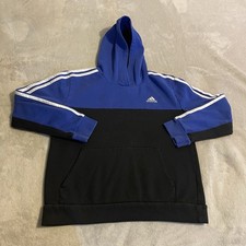 Adidas Hoodie Boys Large Blue Black Pullover Sweatshirt Sweater Youth Athletic
