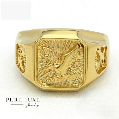 Men's Stainless Steel EAGLE Ring Size: 7 8.9 10 11 12 13 Solid Gold plated Box