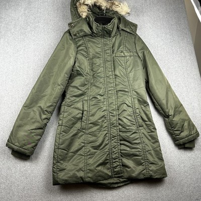 Billabong Jacket Womens Medium Green Hooded Parka Faux Fur Insulated Winter Coat