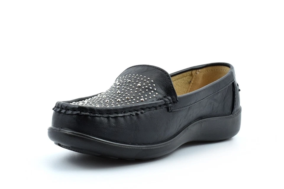 Dr Lightfoot Womens Diamante Slip On Shoes Low Wedge Heel Ladies Loafers Flats - Image 4 of 4