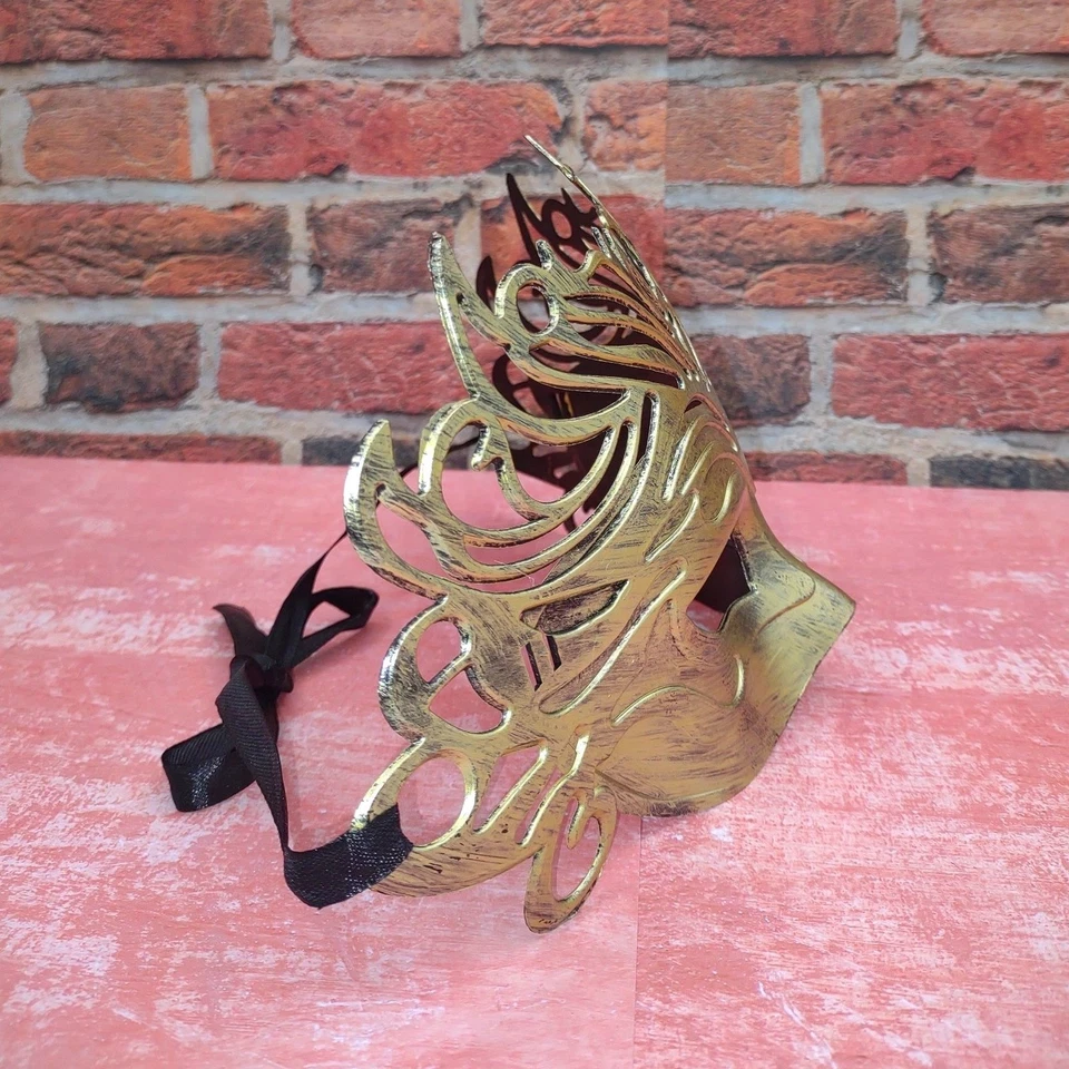 Venetian Brushed Gold Masquerade Mask Costume Halloween Party Ball Mask - Image 4 of 4