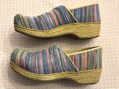 Dansko Jute Pro Clog Artisan Weave Rainbow Slip On Mules Shoes - Size 40 9.5/10