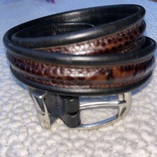 Brighton Mens 32 Brown Croc Embossed Inlay Black Leather Belt 98080 Silver Bkl