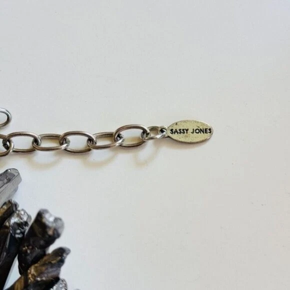 Collar Sassy Jones SJ Plata Punta Metálica Cuarzo Cuentas Declaración Pasarela 28" Foto 4 de 4