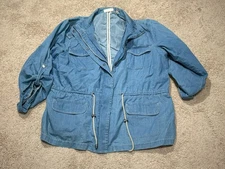 Chico's Womens Jacket Size 3 Blue Drawstring Pockets Zip Classic Casual
