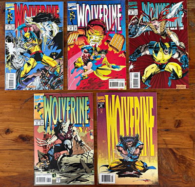 Wolverine #73,74,76,77,79. 1993-4. Bones broken, Sentinels & Jubilee. Pristine!