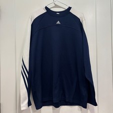 Vintage Adidas Mens Navy Blue Waffle Knit Three Stripe Crewneck Sweatshirt XL