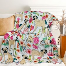 Cute Pug Blanket Women Girls Dog Flannel Throw Sofa Couch Bed 40x50 Inch