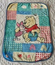 Vintage Disney Winnie the Pooh  Piglet 90s Y2K Plush Blanket 30x42