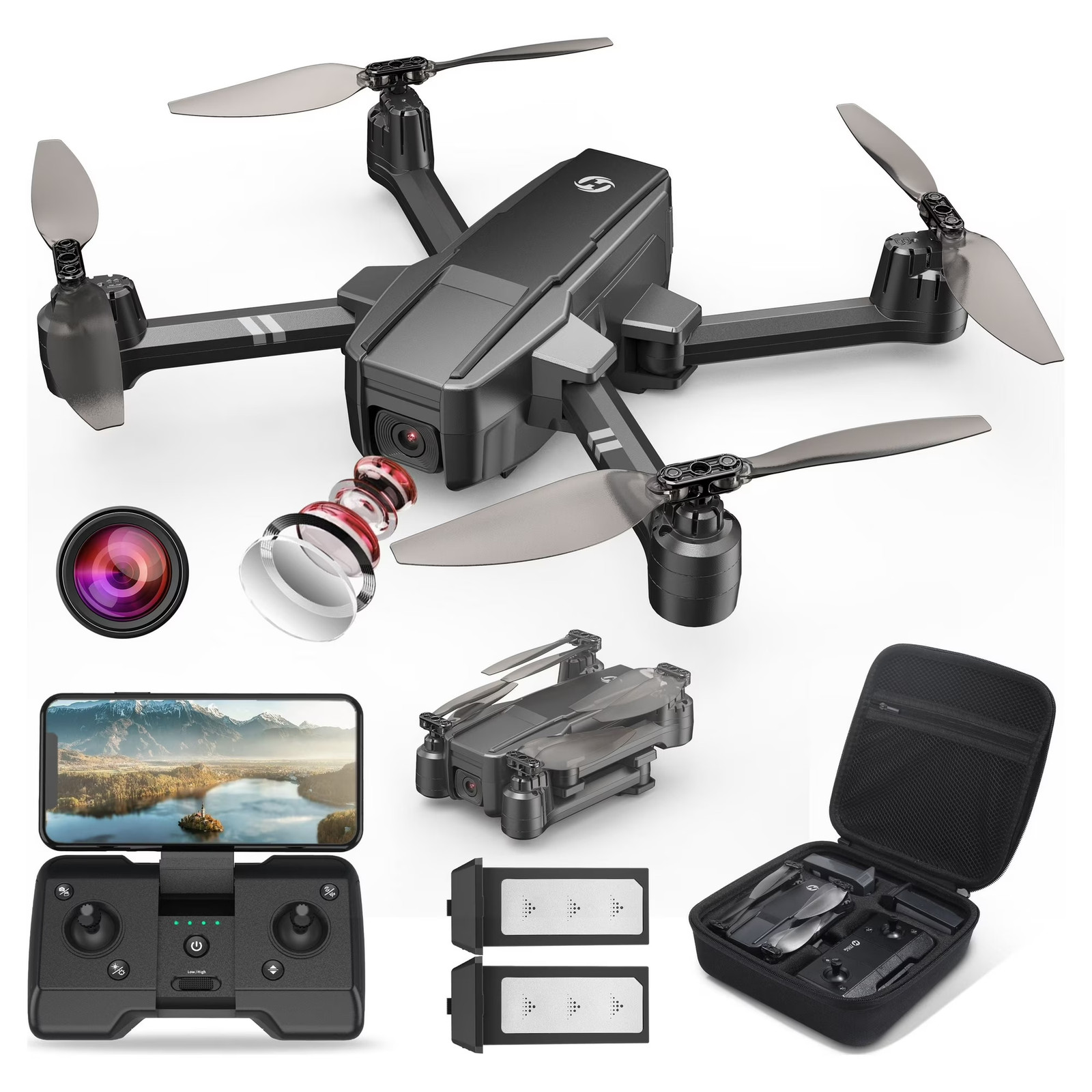 Holy Stone HS440 Foldable Drone 1080P Camera FPV RC Quadcopter 2 Batteries