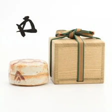 Kato Kouemon Shino Incense Container Inscription Hounsai 15th Urasenke w/Box 