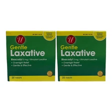 Gentle Laxative Bisacodyl 5mg Stimulant Laxative, 25ct. (Pack of 2)