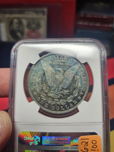 1880 O NGC AU 58 - ULTRA RARE SOLID BLUE REVERSE Silver Morgan Dollar