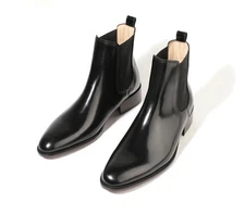 Handmade Mens black Leather Classic Chelsea Boots, men black ankle boots