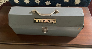 Vintage Metal Steel TITAN Toolbox 19 x 7 x 7 w/Tray Grey Color Tool Box; Used