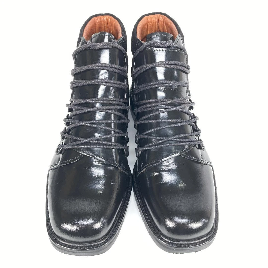 GUCCI Square Toe Lace Up Leather Ankle Boots Black Size 35 