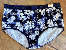 CACIQUE 22/24 Navy Floral Satin Waistband Cotton Full Brief Panties NWT