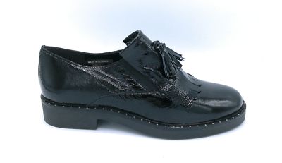 Jada 630 Black Naplak Loafer with Elastic Fringe and Tassels