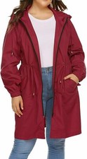 In'voland Women Plus 16 Red Rain Jacket Long Raincoat Lightweight Hooded Pockets