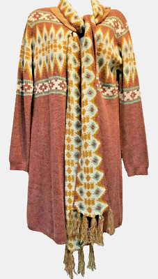 Nwt SACRED THREADS attached scarf fringe knit CARDIGAN JACKET TOP O/S fits M