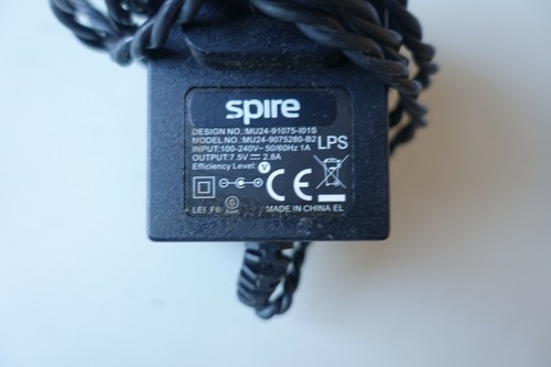 Spire MU24-91075-I01S Power Adaptor AC 100-240V 50-60Hz LPS 1.0A 7.5V 2.8A