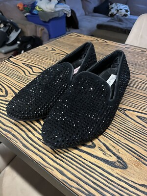 Steve Madden Caviar Black Bedazzled Rhinestone Loafers Size US Men 