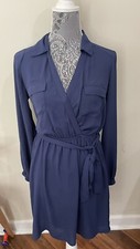 forever 21 navy blue long sleeve button collar dress size s