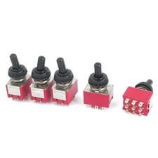 AC 125V 5A AC250V 2A 9 Terminal 3PDT Self-locking Mini Toggle Switch Red 5pcs