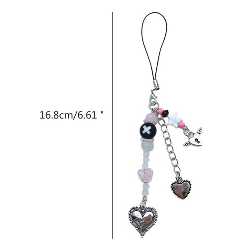 Heart Bead Pendant Y2K Style Phone Charm Chain Strap Bag Decoration Lanyards - Zdjęcie 8 z 8