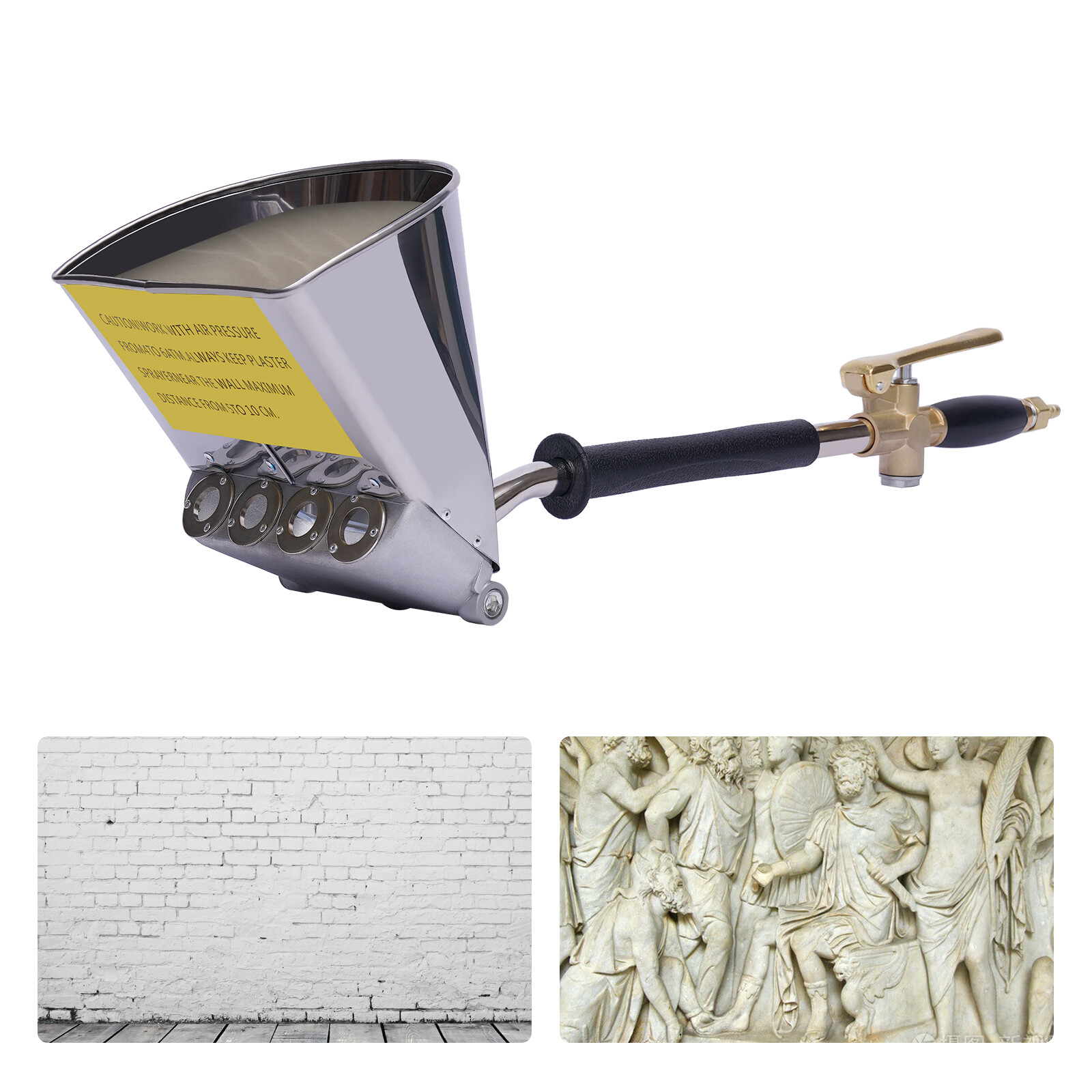 Cement Mortar Concrete Air Stucco Sprayer Hopper 4 Jet Paint Wall Plastering Gun