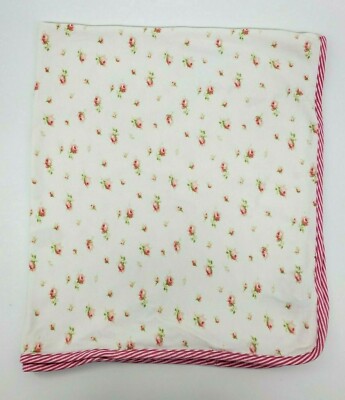 Chaps Baby Girl Blanket white Pink Flowers Cotton Striped Trim Security B21
