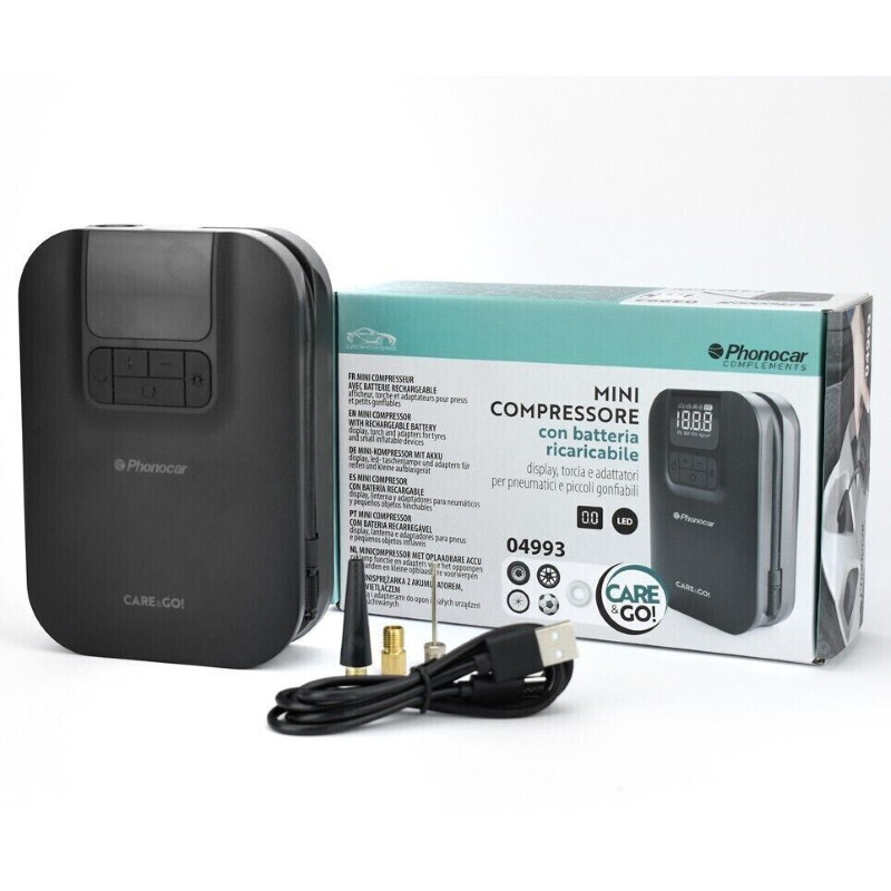 MINI COMPRESSORE RICARICABILE (04993) PHONOCAR PER AUTO ACCESORIO NUOVO