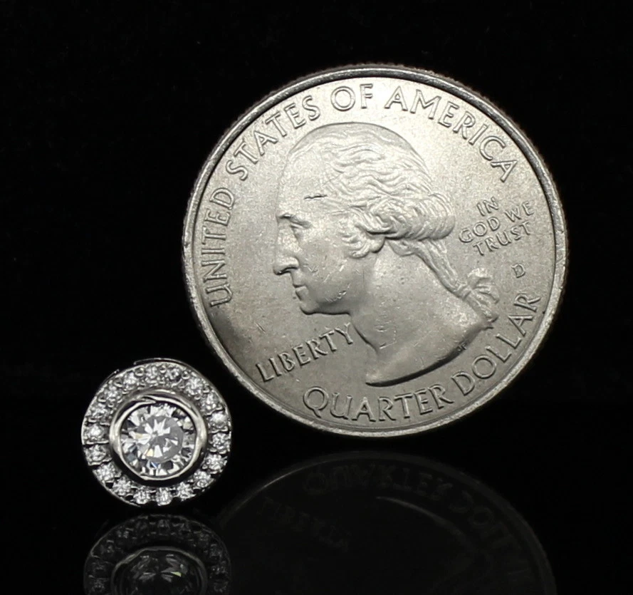 Pendientes Halo Redondos 9mm Chapados en Plata Circonita Hip Hop Tornillo Trasero Foto 4 de 4