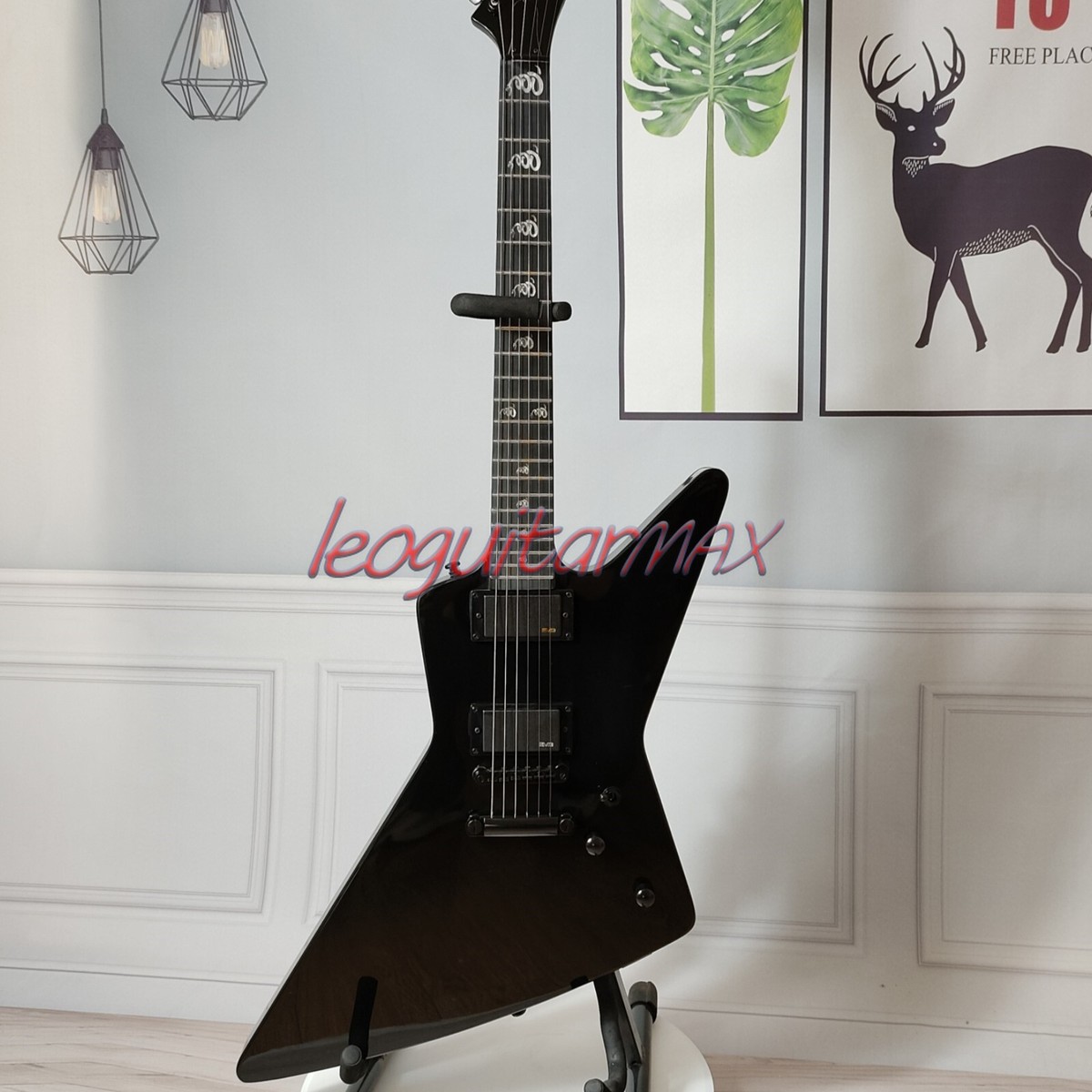 Gloss Black Explorer Electric Guitar HH Pickups Solid