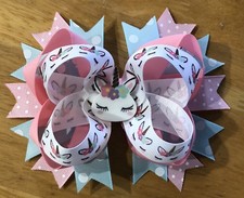 Girls Large Boutique Double Layered Unicorn Horse Hair Bow