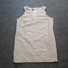 Talbots Dress Women Size 20W Beige White Striped Sheath V Neck Classic Career
