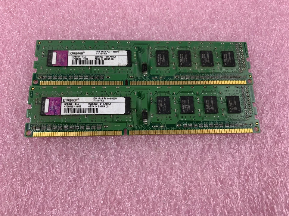 Lot( 2 ) 1GB Kingston KF680F-ELD DDR3 PC3-8500U 1066MHz 240Pin DIMM Desktop RAM - Image 2 of 4