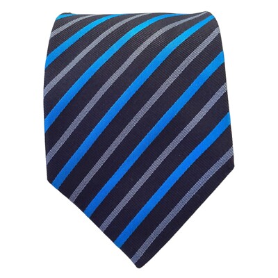 SWAROVSKI Blue Striped With crystal Silk Tie Made In Italy 58''-3''.3/4 EX COND
