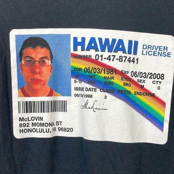 Superbad McLovin Hawaii Driver's License Black Graphi… Gem