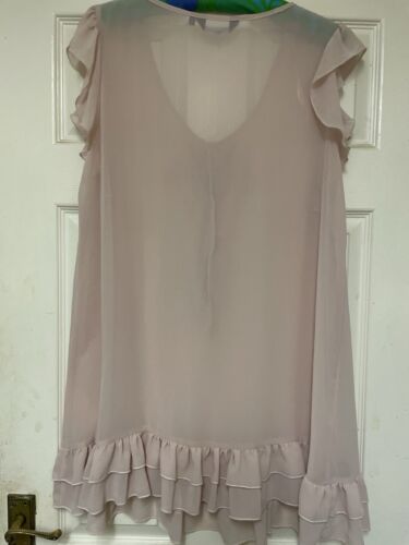 New Look Inspire Sheer Long Line Blouse Frill Front Nude Size 22 - Picture 3 of 3