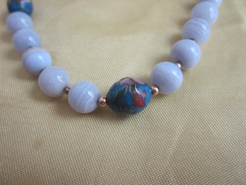 Vintage Chinese Cloisonné & Natural Blue Beads Necklace 24” - Picture 2 of 4