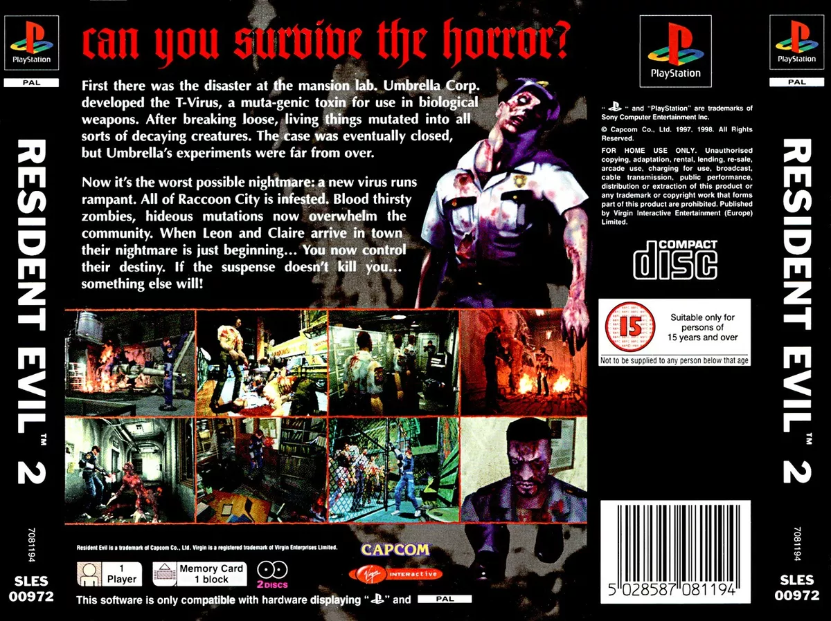 Resident Evil 2 PS1 Front Back PAL Replacement Box Art Case Insert Cover Only
