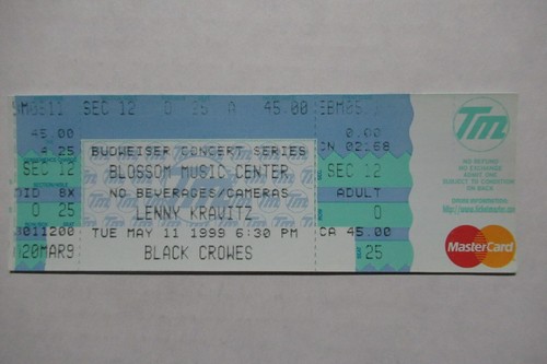 LENNY KRAVITZ/BLACK CROWES CONCERT TOUR 5/11/1999 TICKET BLOSSOM CUYAHOGA FALLS