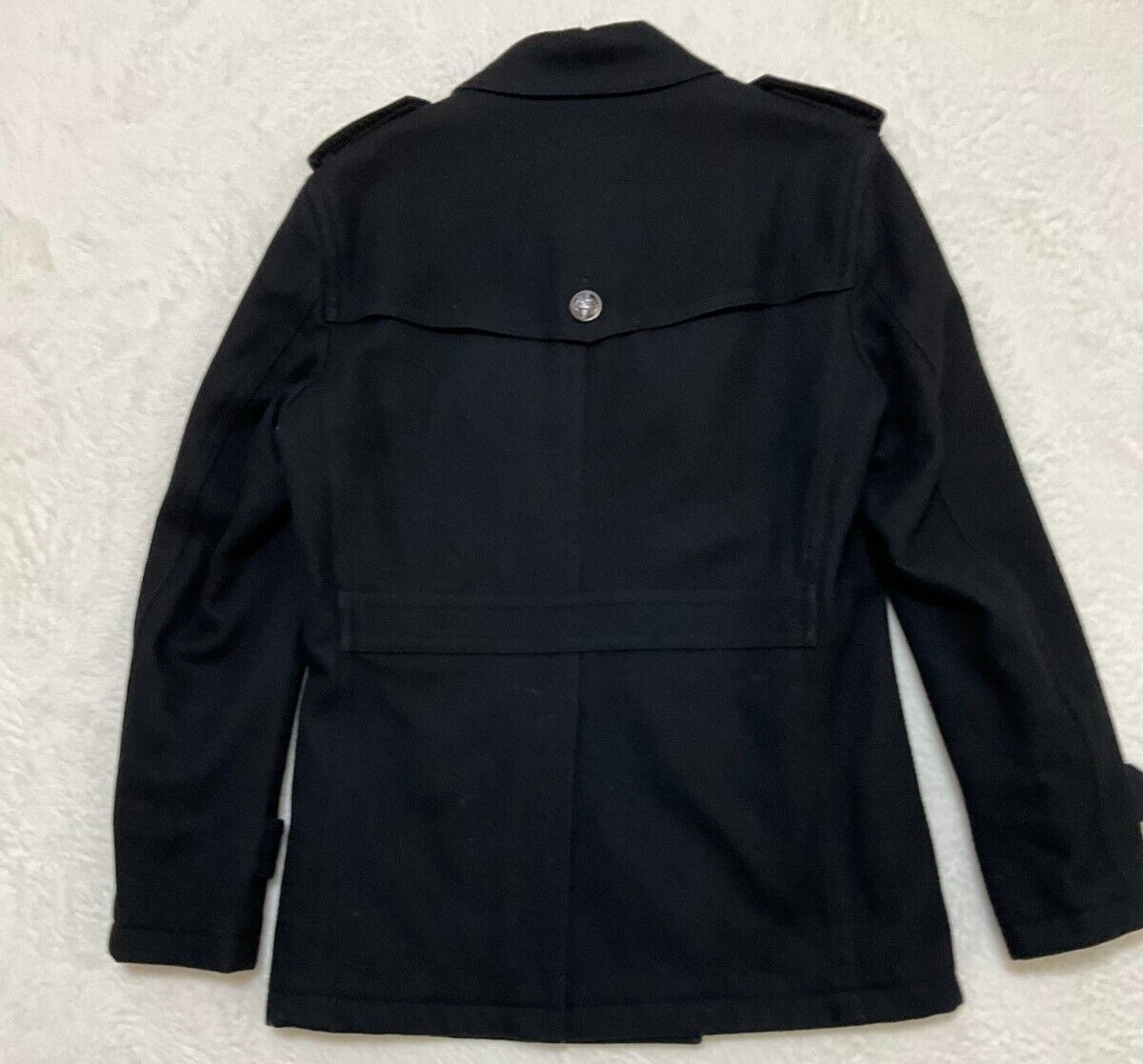 Burberry Black Label Men's Napoleon Coat Black Wool Silver Button