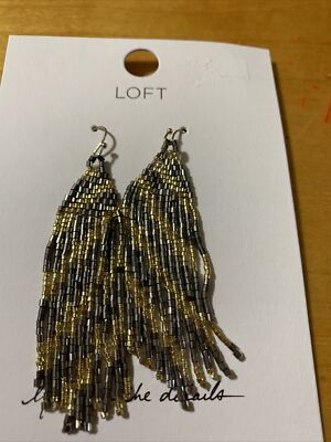 $34.50 Loft Seed Bead Tassle Drop Earrings S1